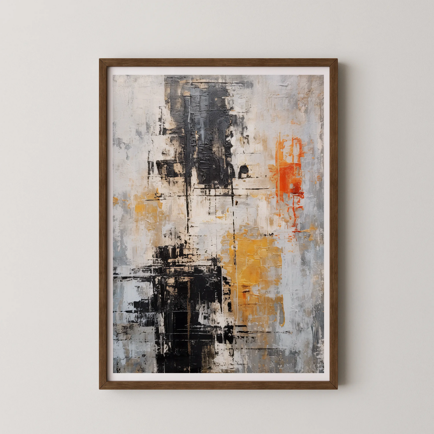 A modern abstract artwork featuring urban energy with textured brushstrokes.