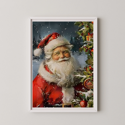 A classic vintage illustration of Santa Claus with a festive glow, perfect for holiday decor.