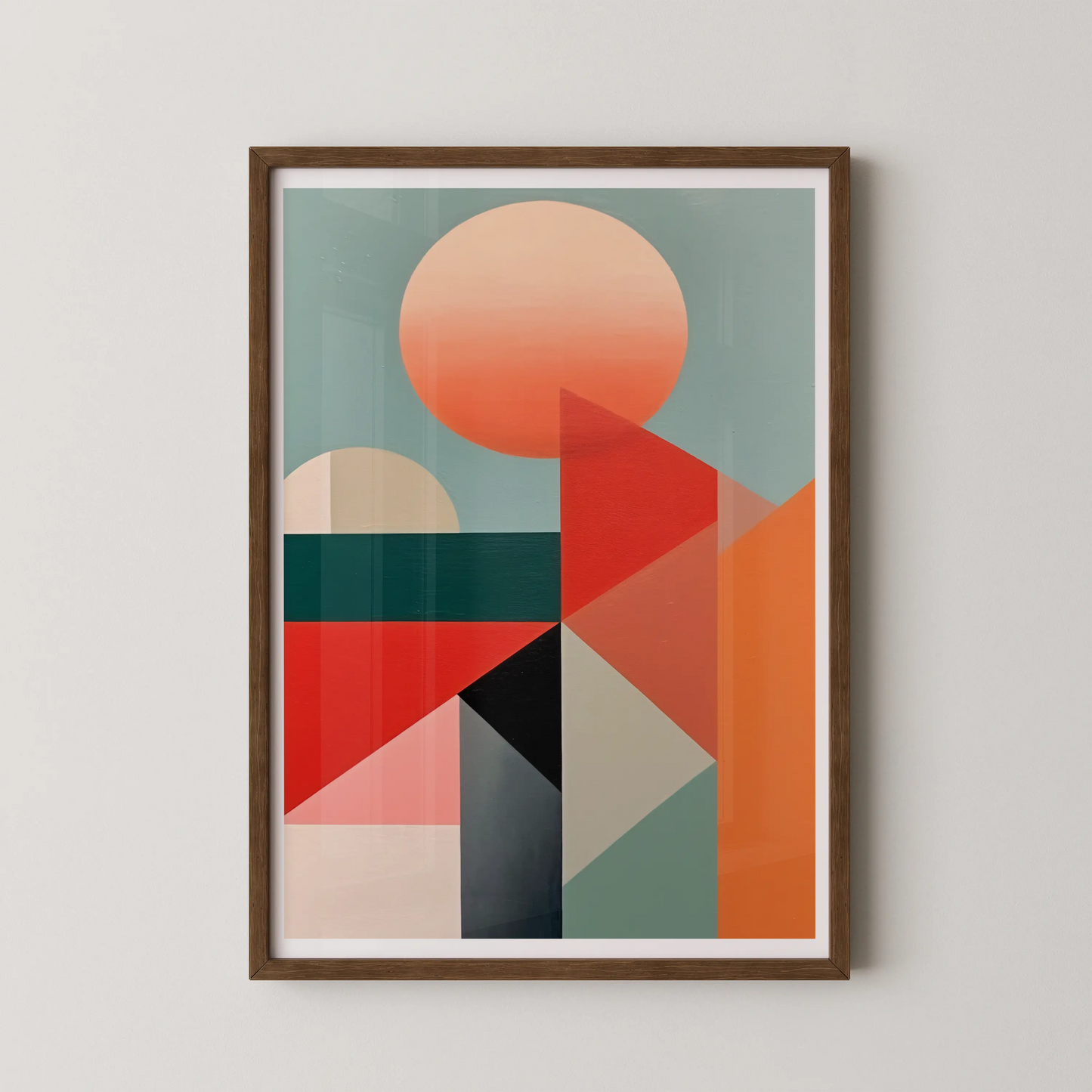 A modern abstract geometric sun artwork in a minimalist style.
