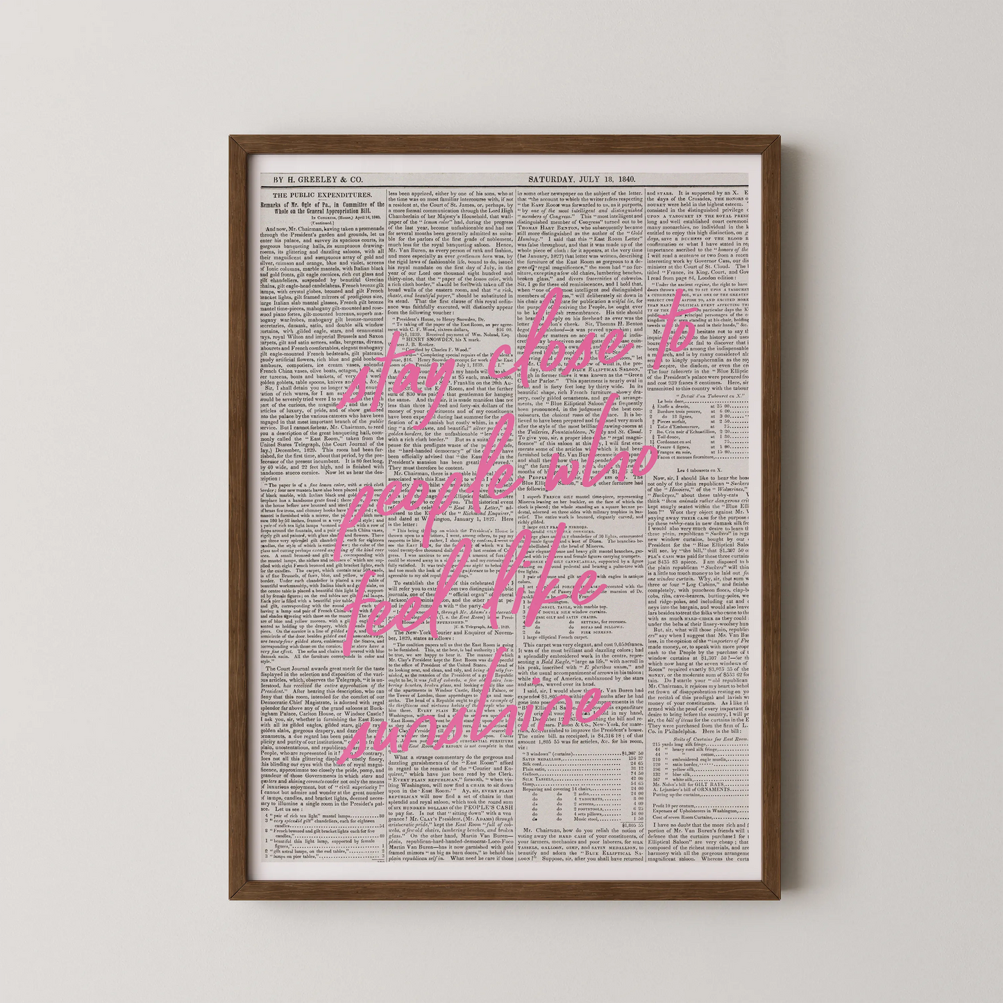 A vintage newsprint collage with a bold, hot-pink cursive overlay that reads "You Know What You Want", in a vintage style.