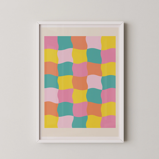 A modern abstract wall art featuring flowing waves in pastel colors, designed by Desmuralis.