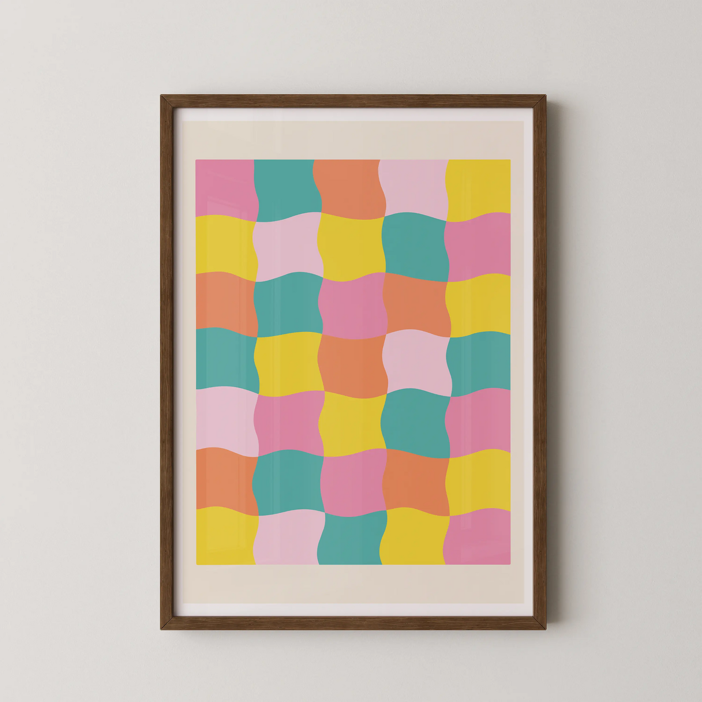 A modern abstract wall art featuring flowing waves in pastel colors, designed by Desmuralis.