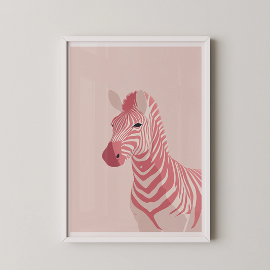 A modern minimalist line art poster of a pink zebra