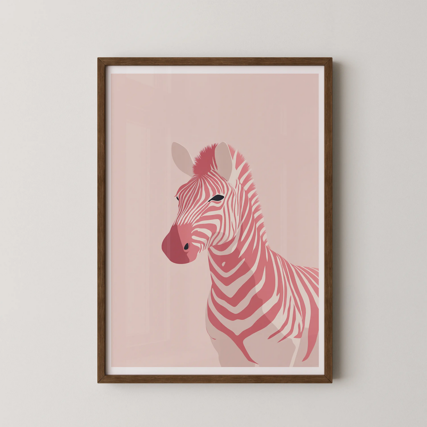 A modern minimalist line art poster of a pink zebra