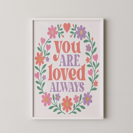 A modern floral wreath typography art with whimsical lettering