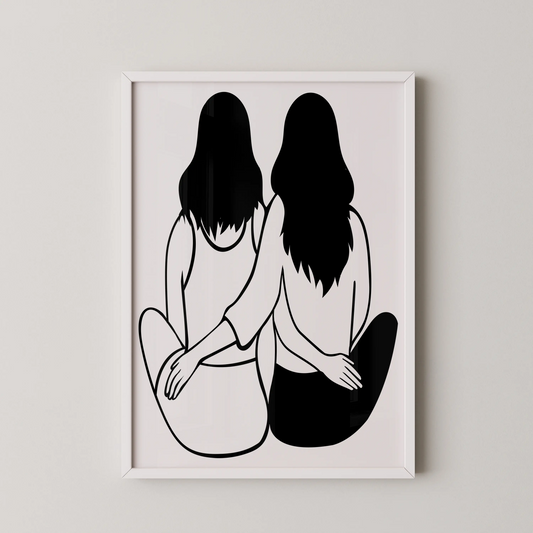 A modern abstract wall art poster featuring concentric geometric shapes in shades of blue.