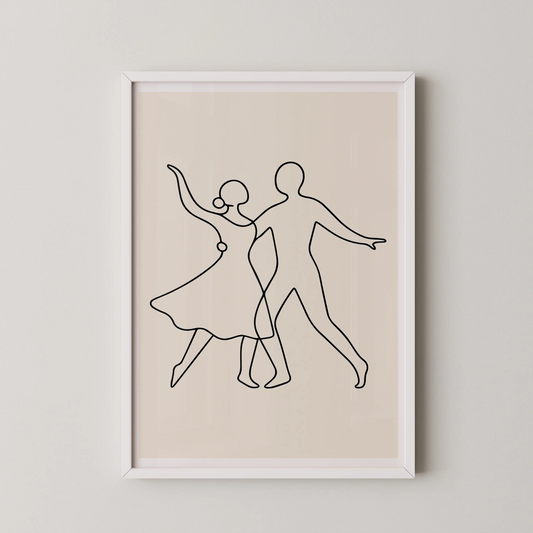 A minimalist line art of a couple dancing, in a modern style.