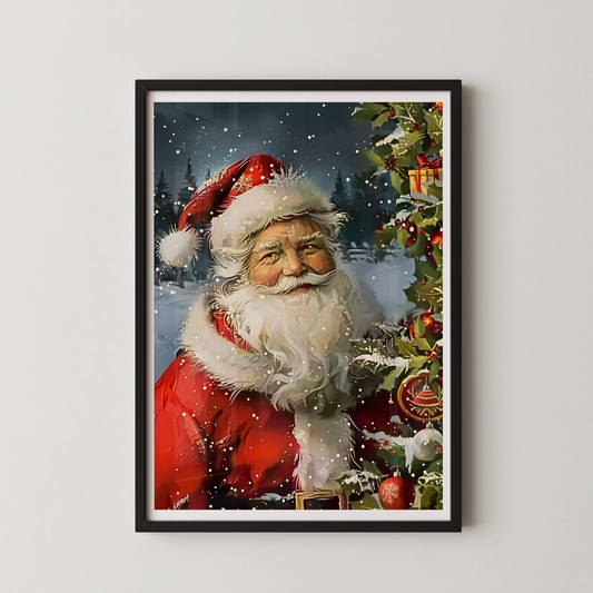 A classic vintage illustration of Santa Claus with a festive glow, perfect for holiday decor.