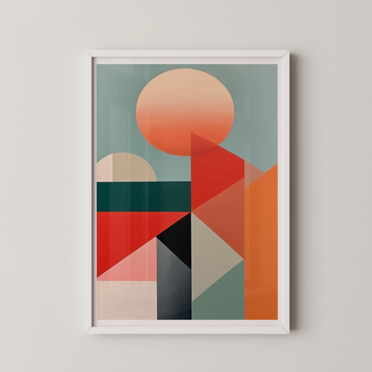 A modern abstract geometric sun artwork in a minimalist style.