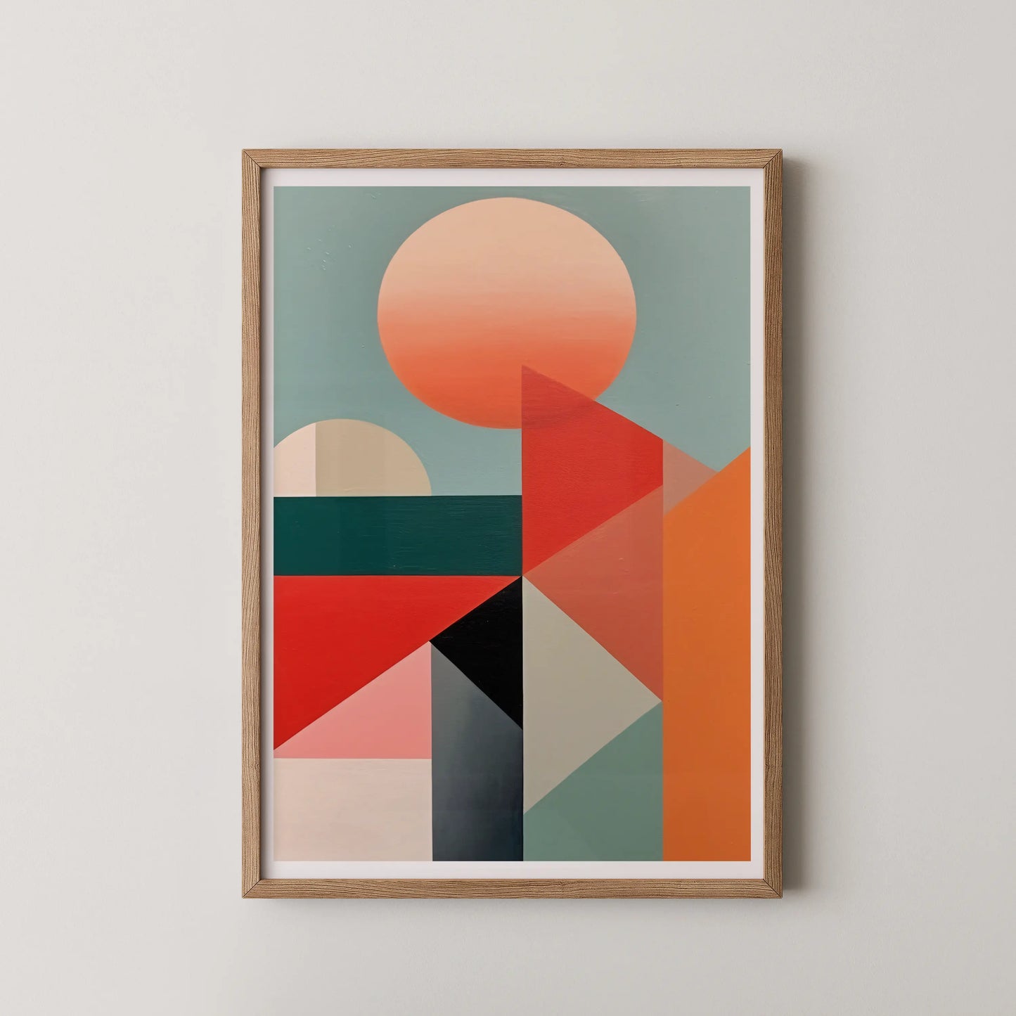 A modern abstract geometric sun artwork in a minimalist style.