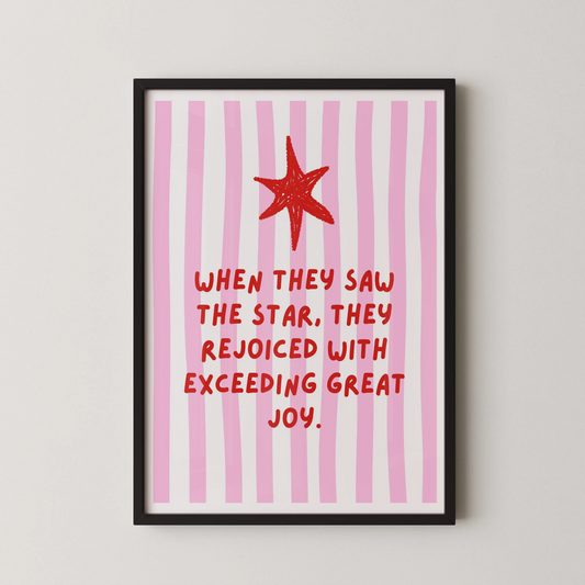 A Pop Art style wall art featuring a red star above pink stripes with text.