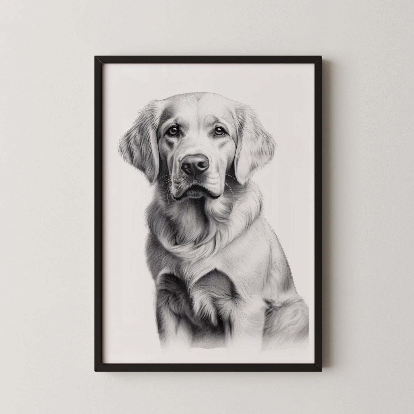A modern charcoal illustration of a Golden Retriever, showcasing its noble essence and soulful eyes.