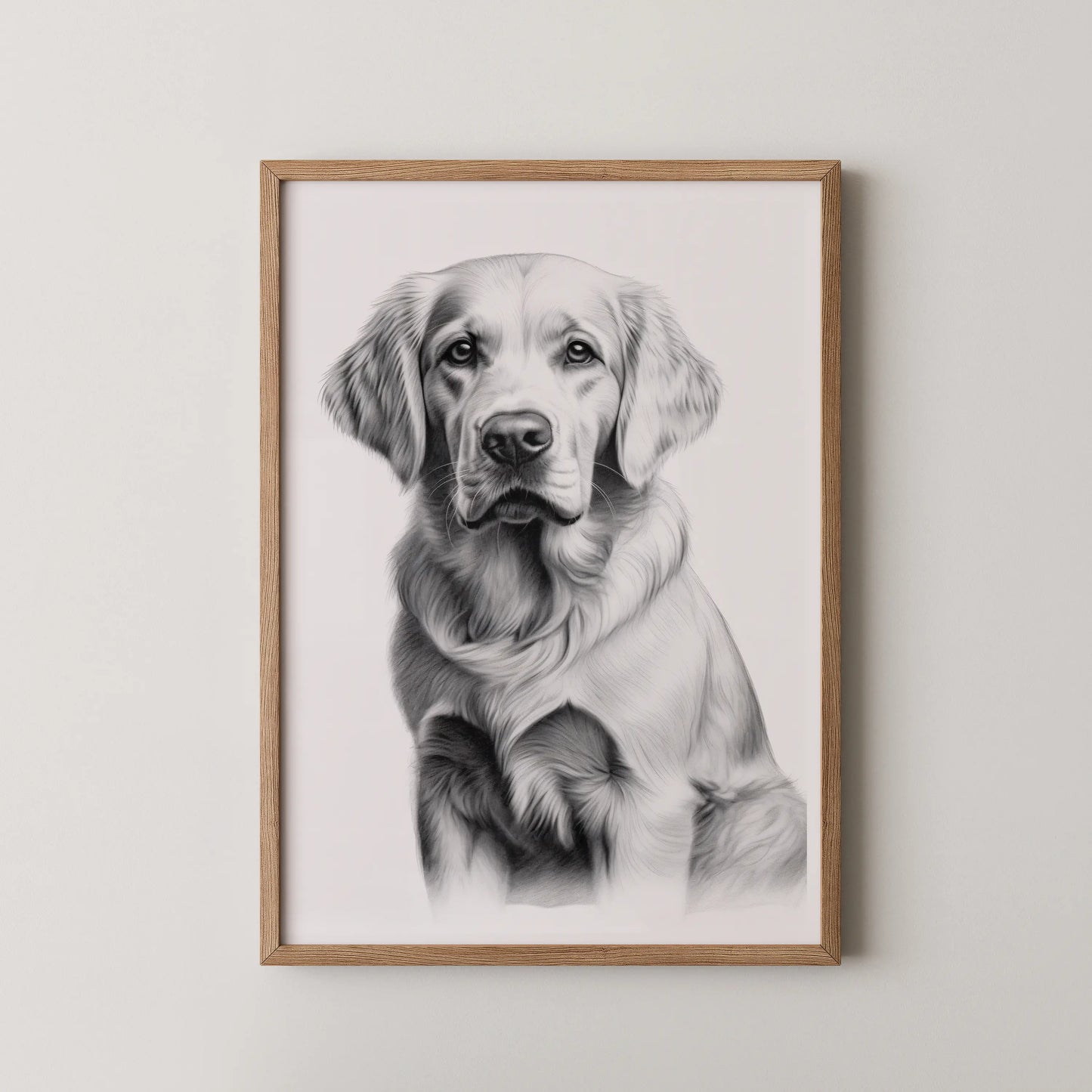 A modern charcoal illustration of a Golden Retriever, showcasing its noble essence and soulful eyes.