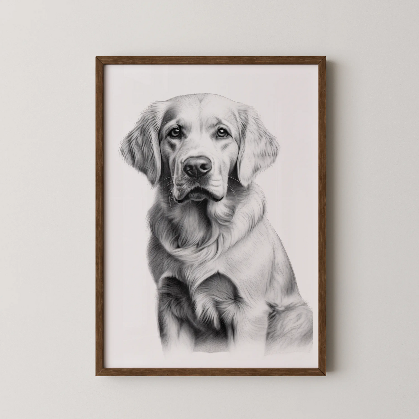 A modern charcoal illustration of a Golden Retriever, showcasing its noble essence and soulful eyes.