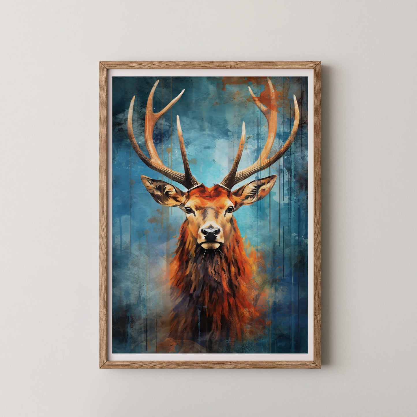 A modern digital art style poster featuring a majestic stag with intricate antlers.