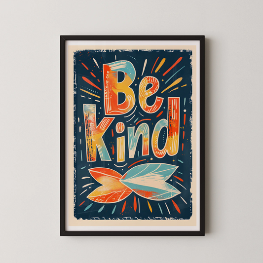 A vintage screen-printed poster featuring the text Ben Kino in bold, oversized letters with a sunlit gradient and a leaf motif.