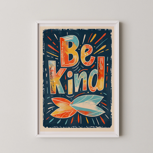 A vintage screen-printed poster featuring the text Ben Kino in bold, oversized letters with a sunlit gradient and a leaf motif.