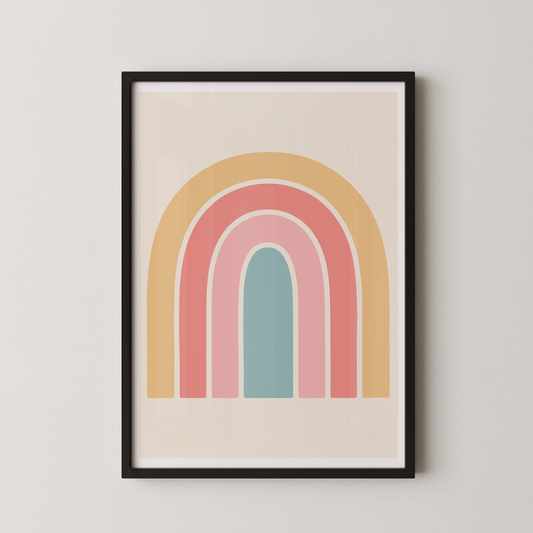 A modern minimalist wall art poster featuring overlapping arches in a serene color palette.