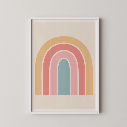 A modern minimalist wall art poster featuring overlapping arches in a serene color palette.