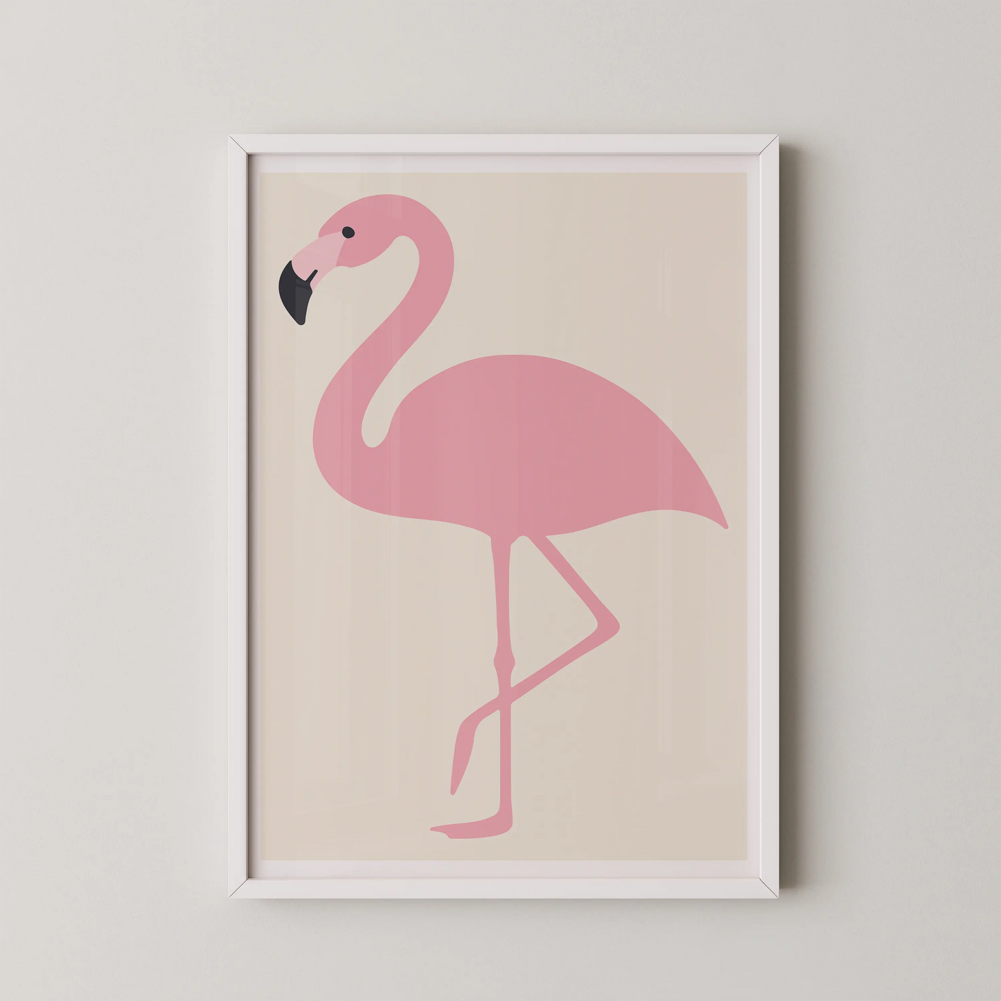 A minimalist line art poster of a pink flamingo standing on one leg, perfect for a modern living room.