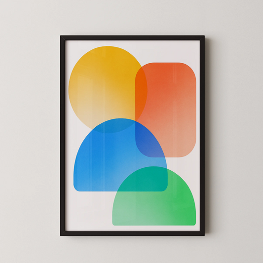 A modern abstract wall art print featuring geometric shapes in a harmonious composition.