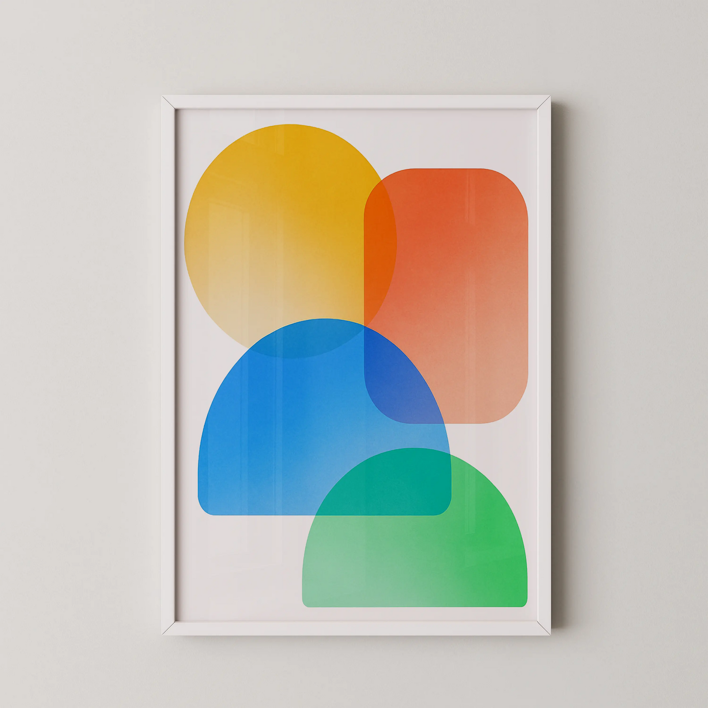 A modern abstract wall art print featuring geometric shapes in a harmonious composition.