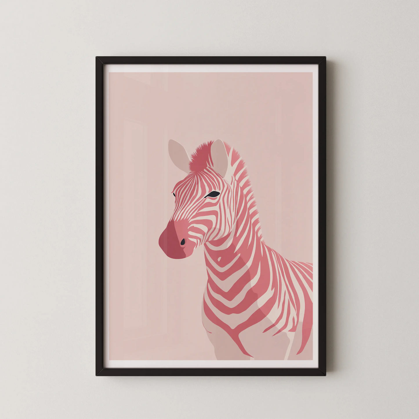 A modern minimalist line art poster of a pink zebra