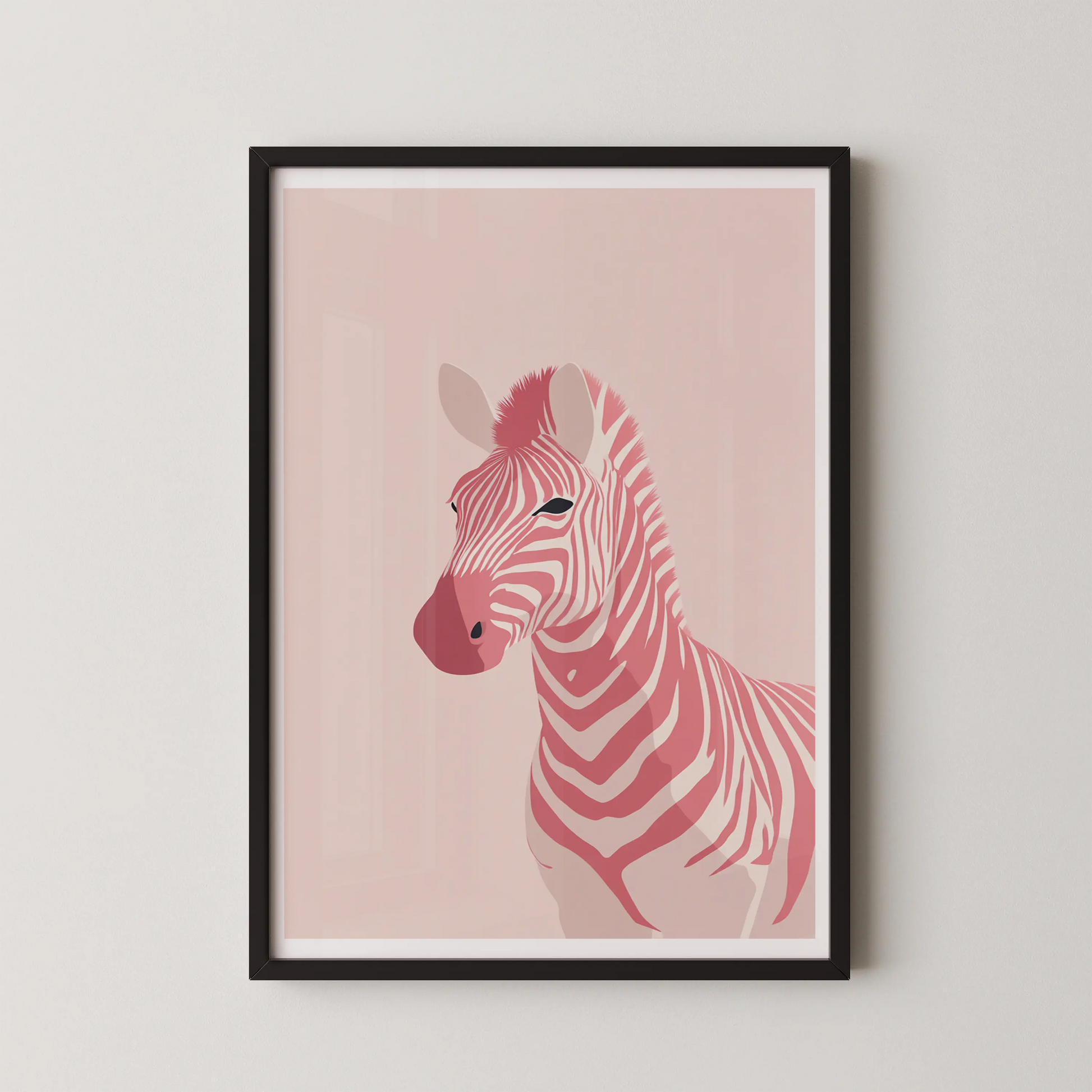 A modern minimalist line art poster of a pink zebra